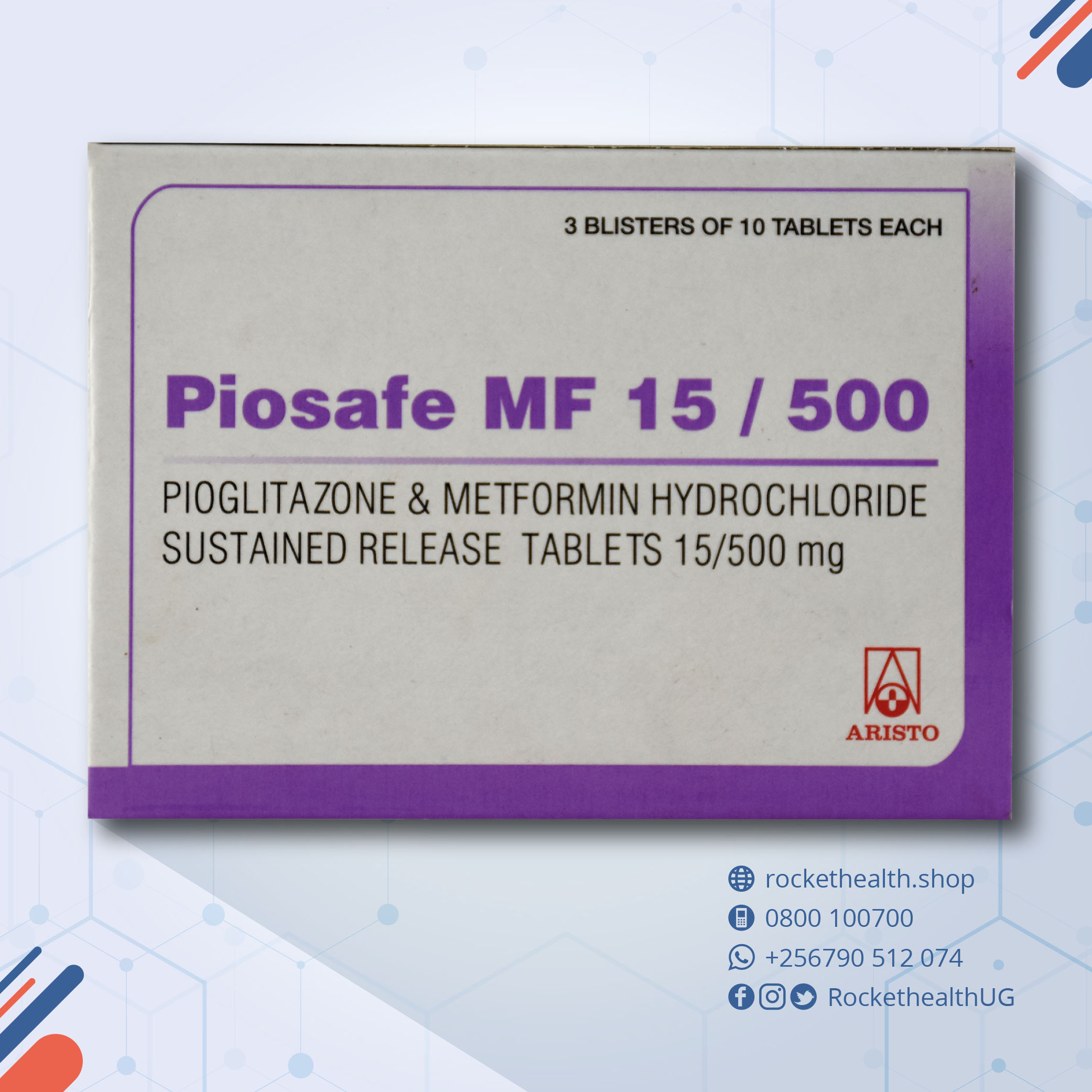 Pioglitazone Metformin Tablet Piosafe Mf 500 15mg 10 S Rocket Health
